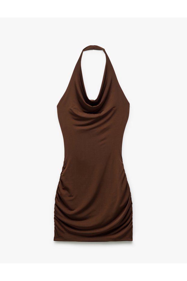 Degaje Collar Sleeveless Draped Asymmetric Midi Dress