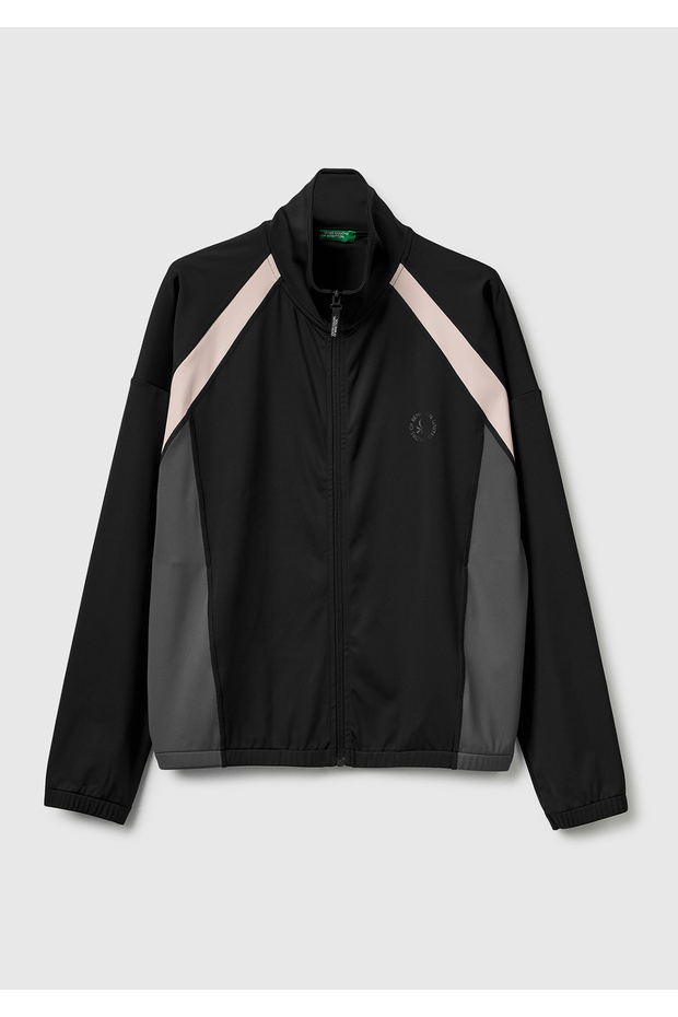 Women's black multi-color zip-up Mock Neck jacket
