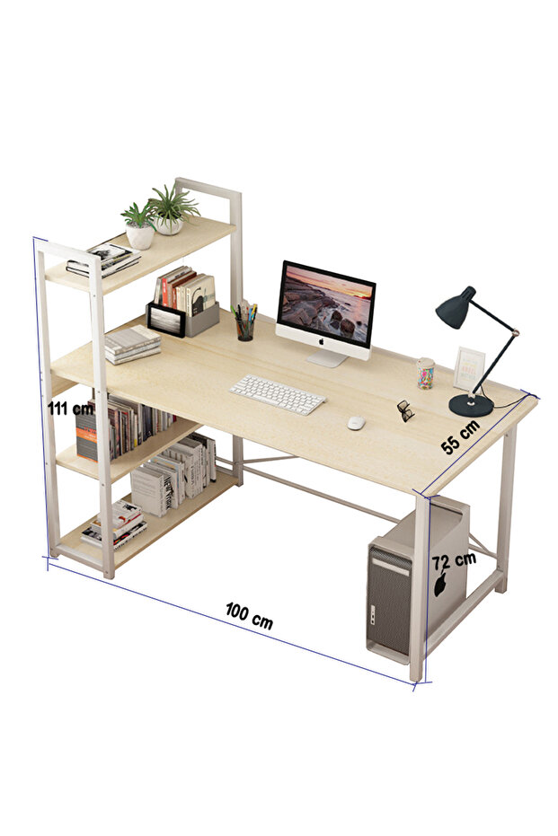 Study Desk Table for Home Office,4-layer Reversible Bookshelf Storage Computer Desk for Workstation - 2