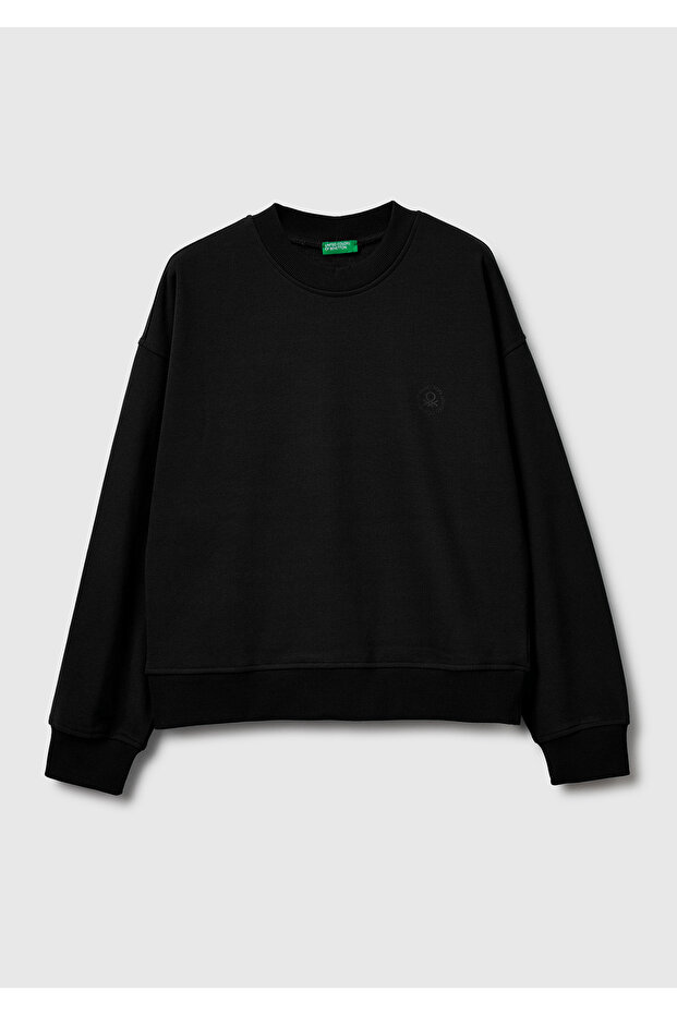 Women's Black Cotton Blend Logo Printed Sweatshirt