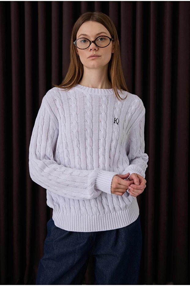 Knitted Patterned Sweater White - 3