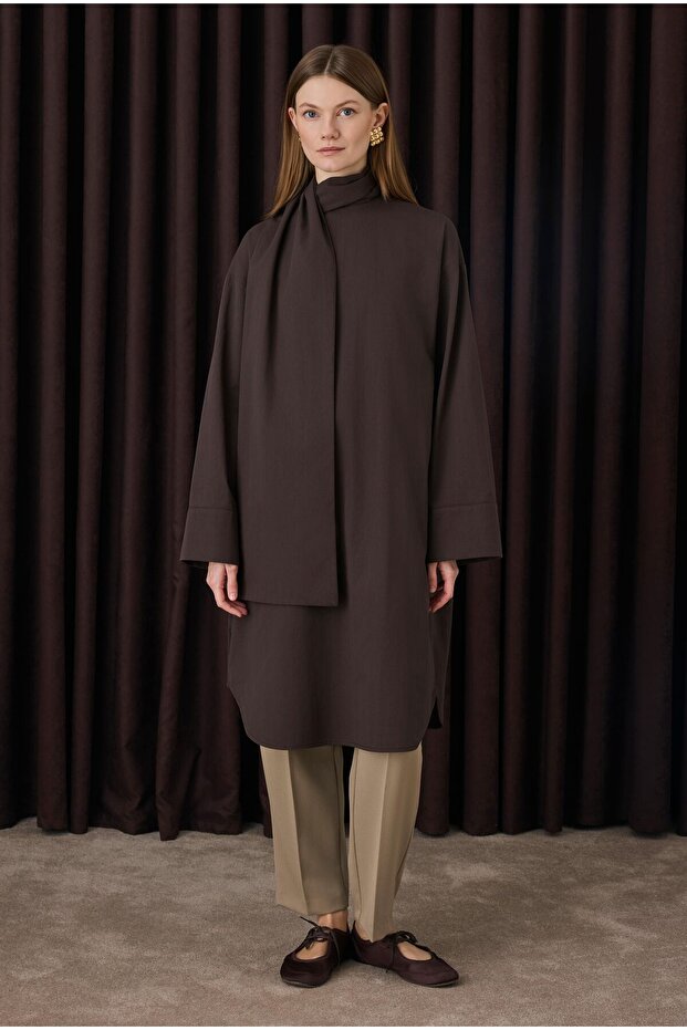 Fular Yaka Gömlek Acı Kahve - 1