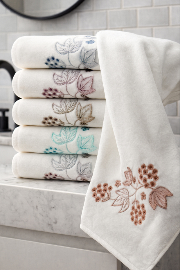 6 Pieces Velvet Luxury Embroidery Dowry Set 50X90 Hand and Face Towels