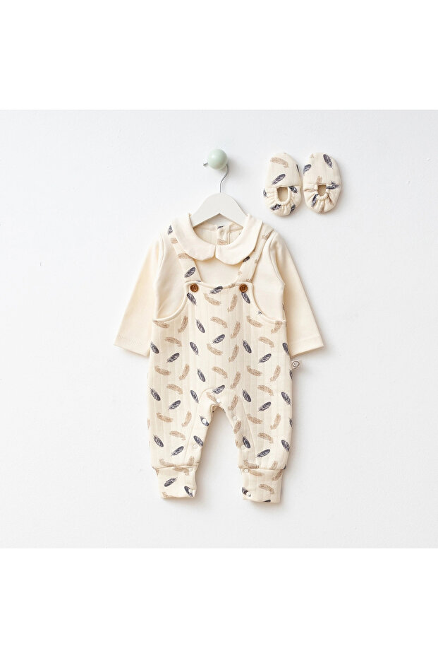 Feather Patterned Quilted Booties Jumpsuit - 1