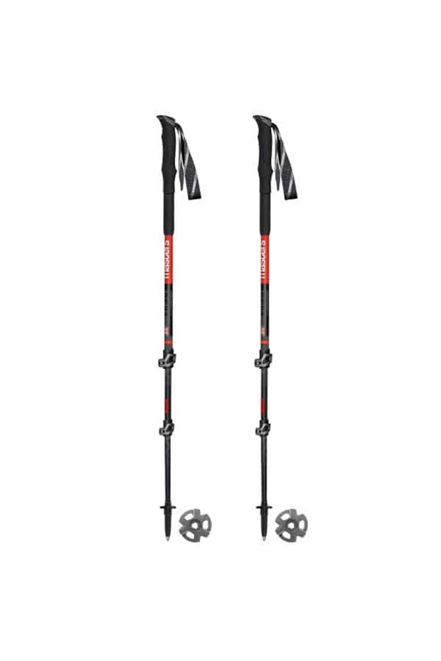 Eiger CALU Trekking Poles (Black/Red), CALU Tech + AluTech 7075 Aluminum Hiking Poles, Adjustable 110–135 cm (66 cm Collapsed), Wing Lock System, Carbide Tips, Lightweight 240g, Extended Palmo Grip