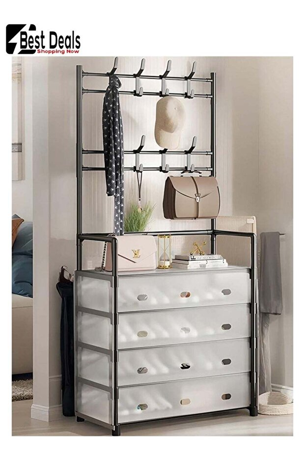 Shoe Hat Rack - 8 Hooks, 5-Layer Dust-Proof Shoe Rack for Bedroom, Corridor, Office, Entrance