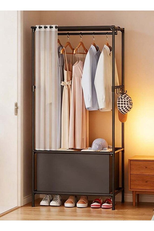 Single-Row Black Hanger/Wardrobe, Clothing Storage Rack, Bottom Layer for Storing Folded Clothes or