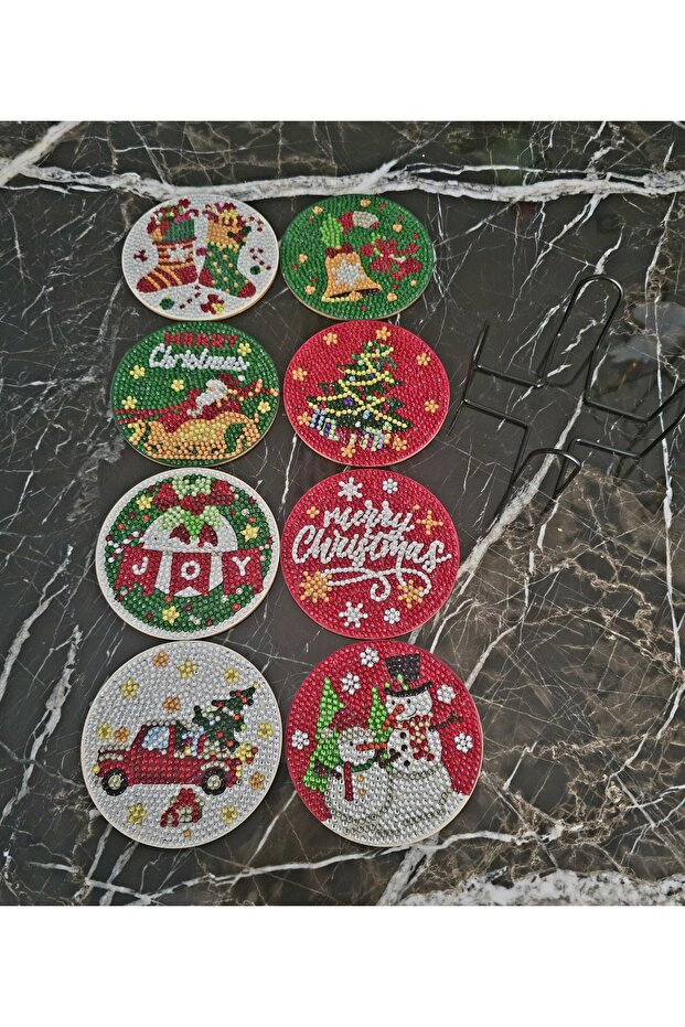 8-Piece Coasters with Diamond Stones, New Year's Themed