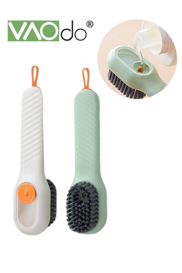 2PCS Shoe Brush with Liquid Box Multifunctional Clothes Brush with Soap Dispenser Press Type Dispens