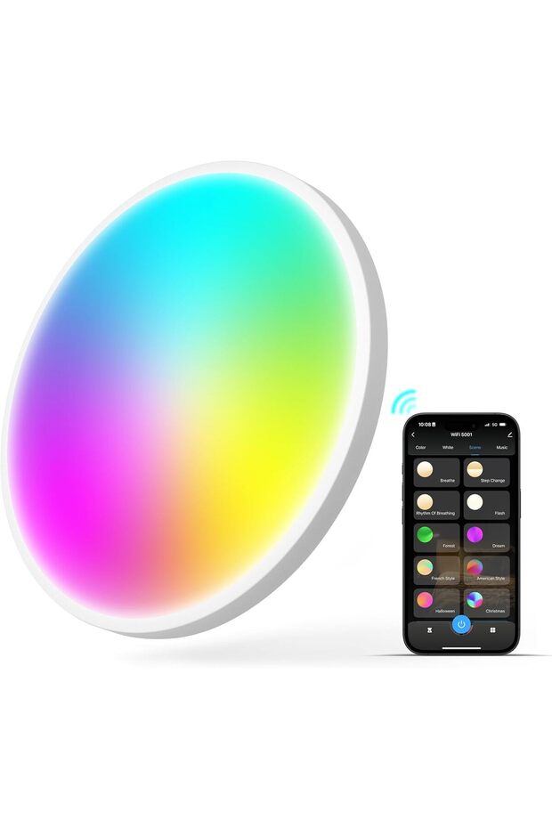 RGB Smart Ceiling Light 24W, Dimmable 3000K-6500K, WiFi & Alexa, 30cm White