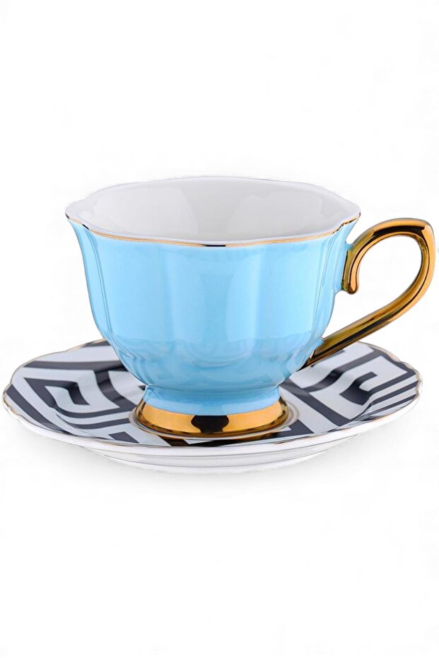 Single person porcelain coffee cup set gilded blue