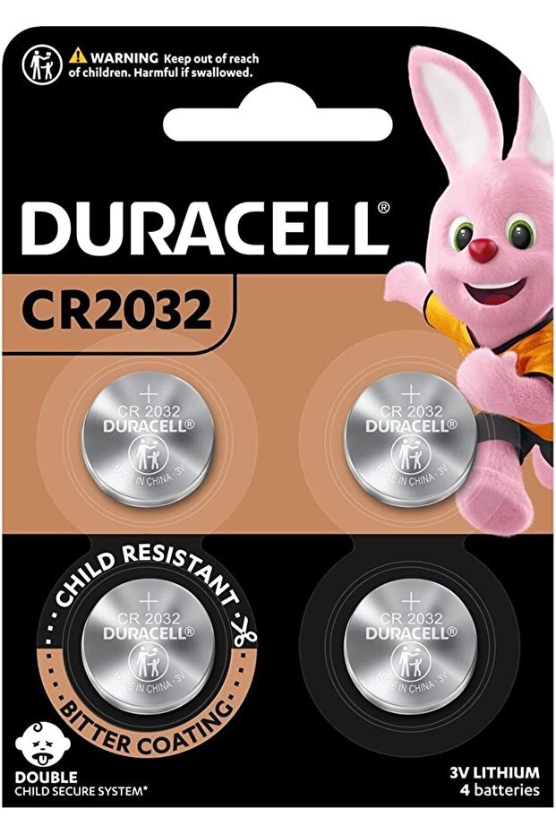 Lithium Coin Battery 3V, 4 Pieces (CR2032) - Child Resistant Packaging