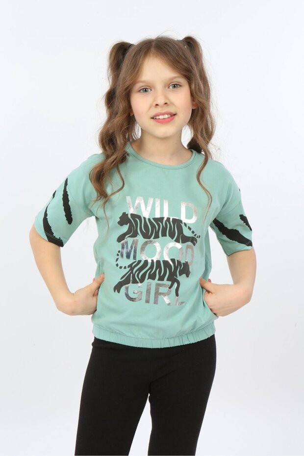 Girl's Printed Crew Neck Short Sleeve T-Shirt