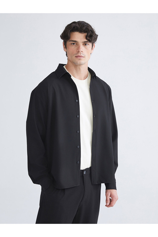 Xside Black Regular Fit Long Sleeve Men's Shirt