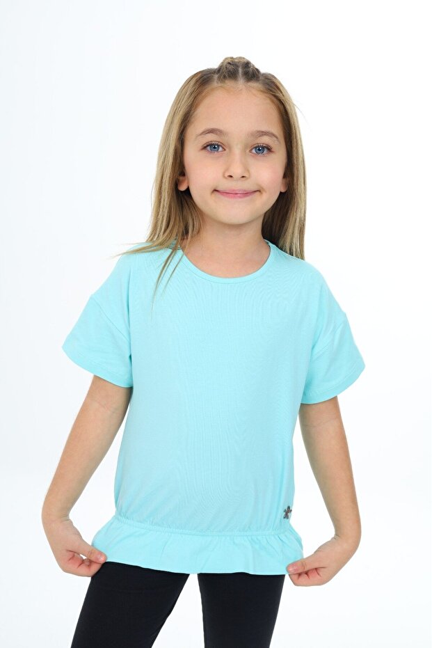Girls' Crew Neck Short Sleeve Elastic T-Shirt
