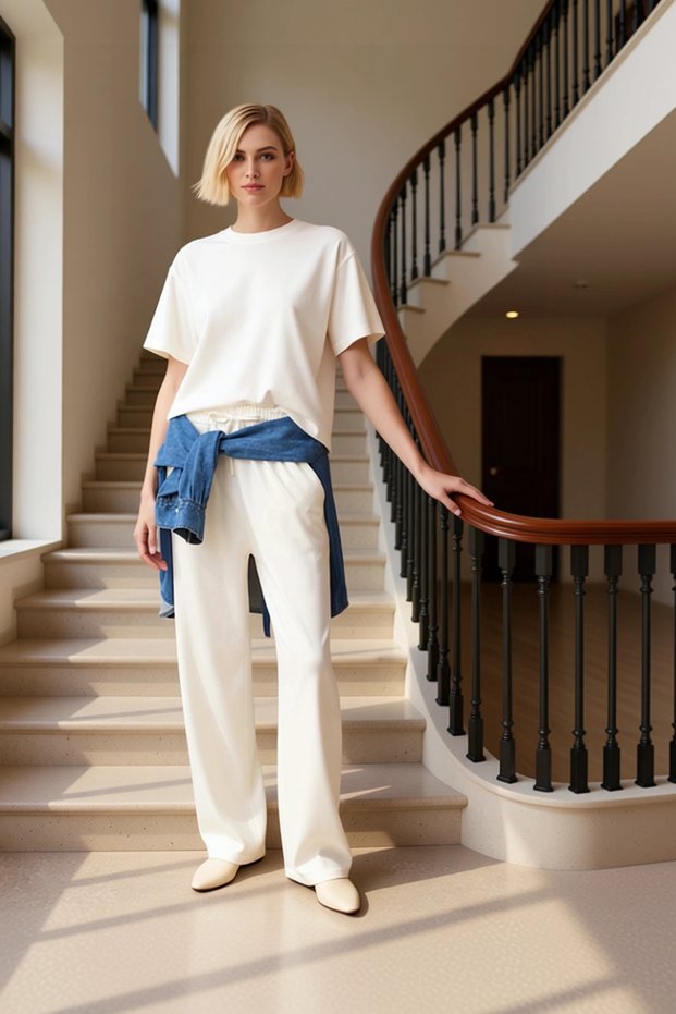 Women's Bottom Top Comfortable Relaxed Fit Short Sleeve Crew Neck T-Shirt and Wide Leg Sweatpants Set