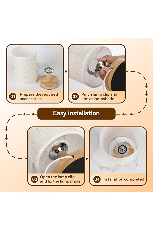 Bedside Table Lamp, Warm USB Charging, Linen Shade & Log Base (Button Switch; Fixed Lighting - 6