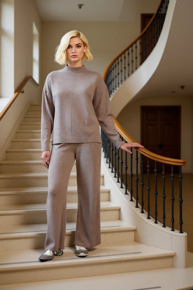 Women's Bottom Top Mock Neck Knitwear Set Functional Durable Quality Comfortable Aesthetic Premium Modern