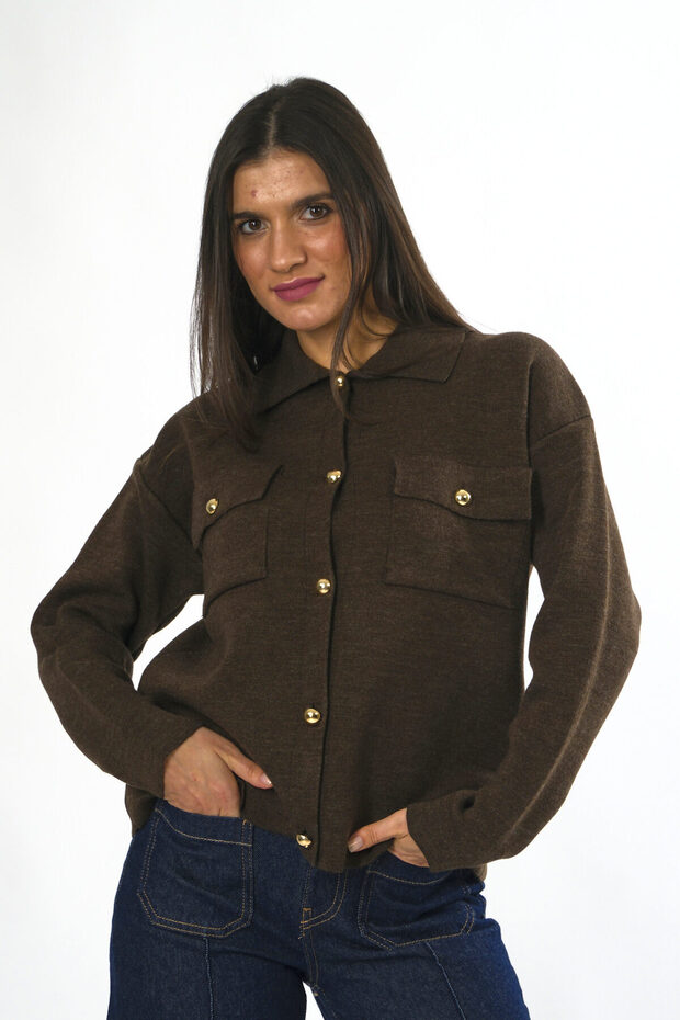 Kadın Cepli Düğmeli Triko Hırka - 1