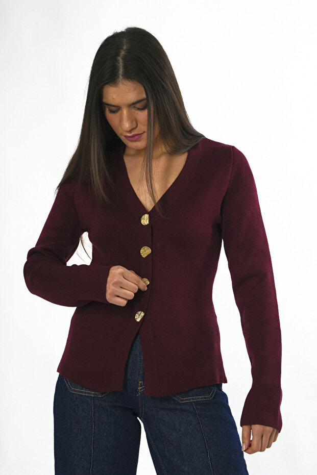 Kadın 4 Düğmeli Hırka - 4