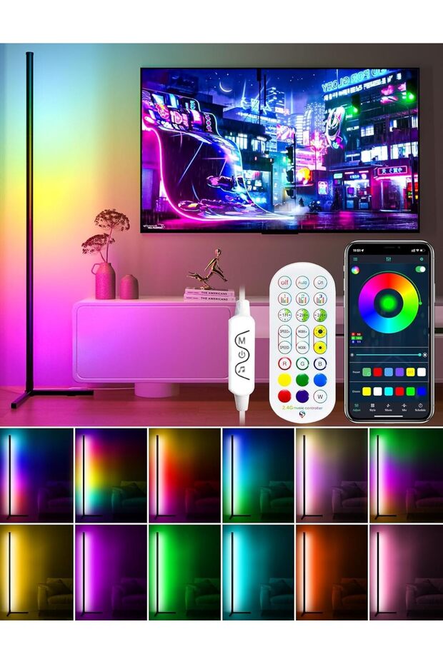165cm Corner Smart RGB Floor Lamp, Dimmable LED with Music Sync & App/Remote Control - 1