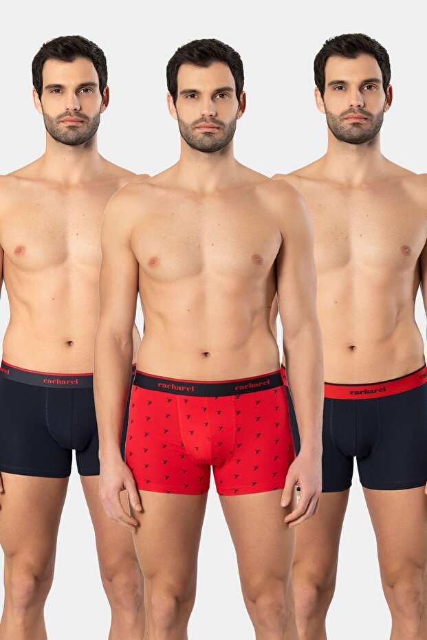 Men's Patterned Stretch Fabric Boxer 3-Pack 1339/Navy Blue 5