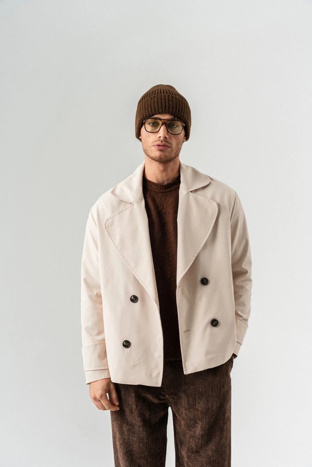 Stonelane Double-Breasted Collared Short Trench Coat
