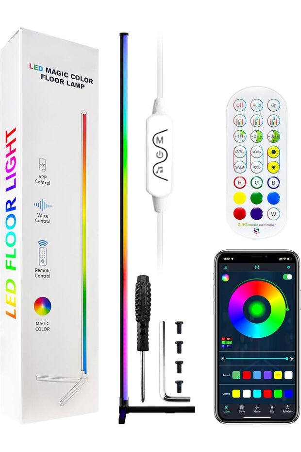 165cm Corner Smart RGB Floor Lamp, Dimmable LED with Music Sync & App/Remote Control - 8