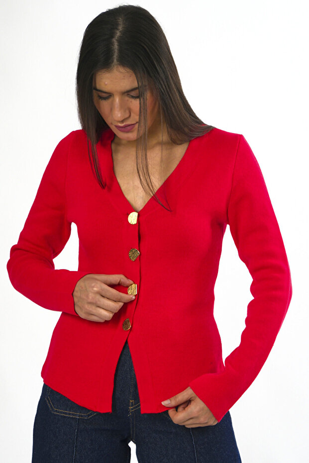 Kadın 4 Düğmeli Hırka - 6