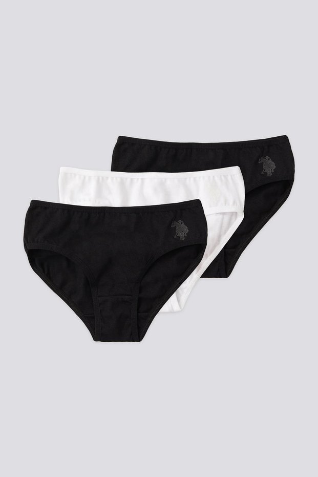 3-Pack Black and White Color Girls' Underwear, 100% Cotton, 2 Pieces Black 1 Piece White