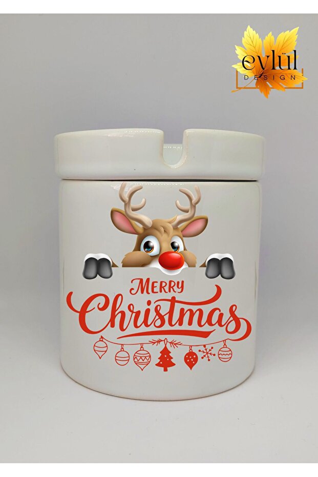 Christmas Themed Cute Deer Merry Christmas Printed Special Design Ceramic Ashtray Odorless Ashtray