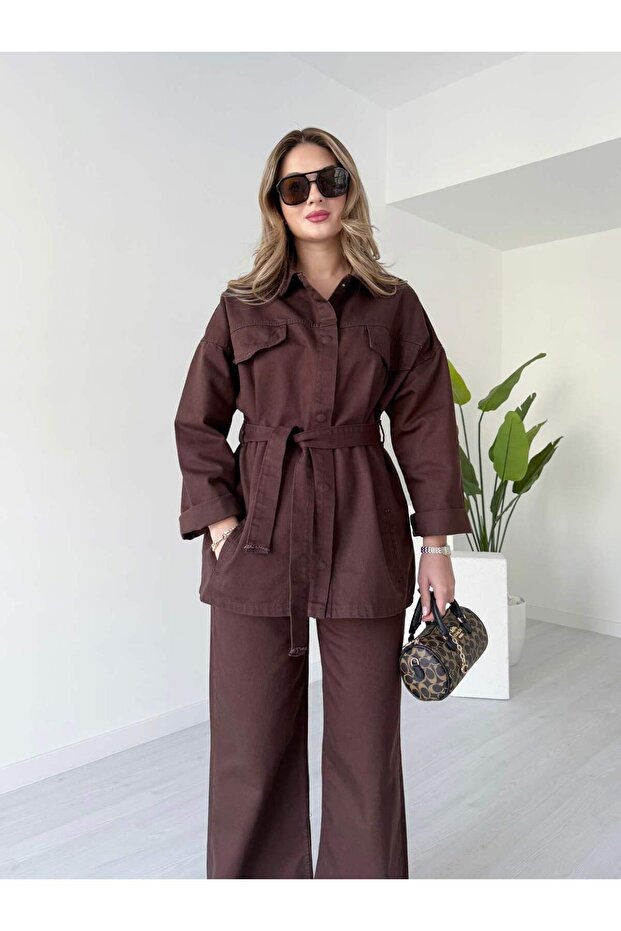 Pocket Detailed Tie-Up Pants Jacket Set New Season