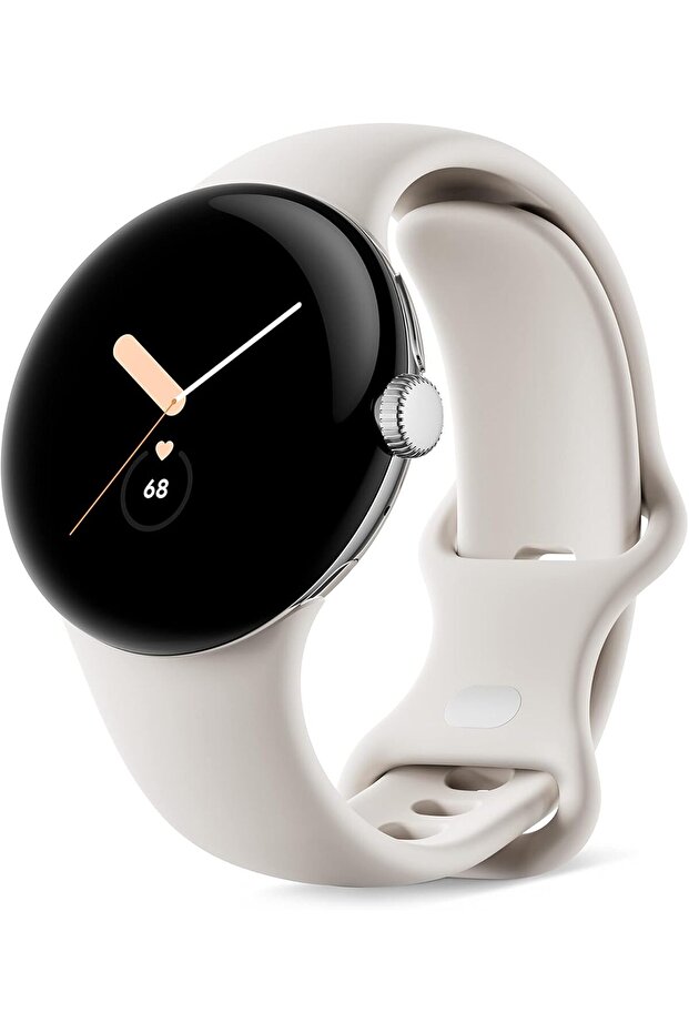 Pixel Watch LTE, Polished Silver Stainless Steel Case, Active Band in Chalk, LTE, 41mm