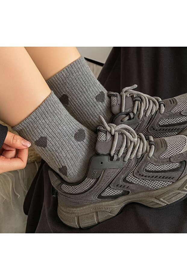 4-пакетний економічний набір унісекс-шкарпеток для тенісу з серцеподібним сірим візерунком - 5