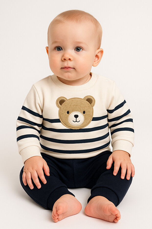 Baby Boy Teddy Bear Head Printed Tracksuit Baby Suit
