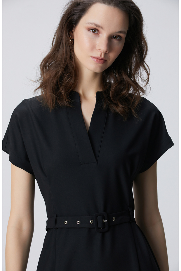 Siyah Kemerli Mini Elbise - 2