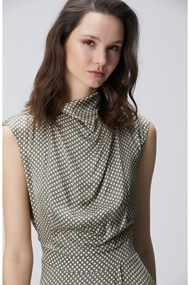 Sarı Desenli Midi Elbise - 2