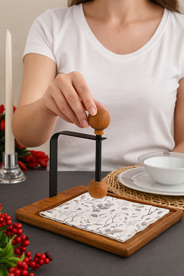 Gourmet Table Design Napkin Holder – Solid Wood, Metal Weighted Mechanism