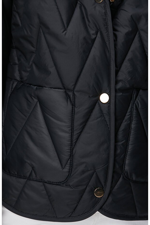 Siyah Zigzag Kapitone Mont - 6