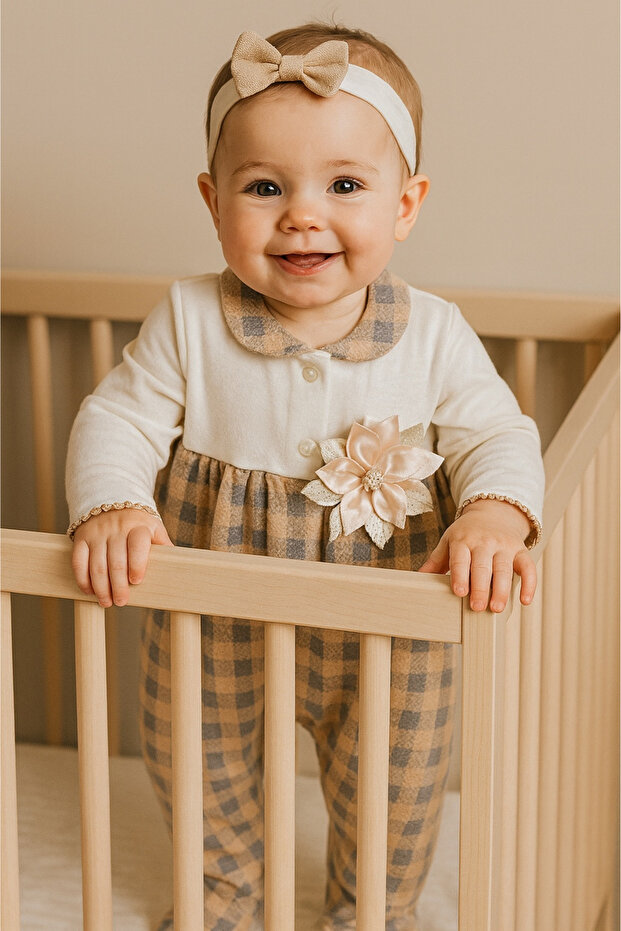 Baby Girl Romper with Booties Cotton Long Sleeve Transitional Buckle Gift Romper 0-12 Months