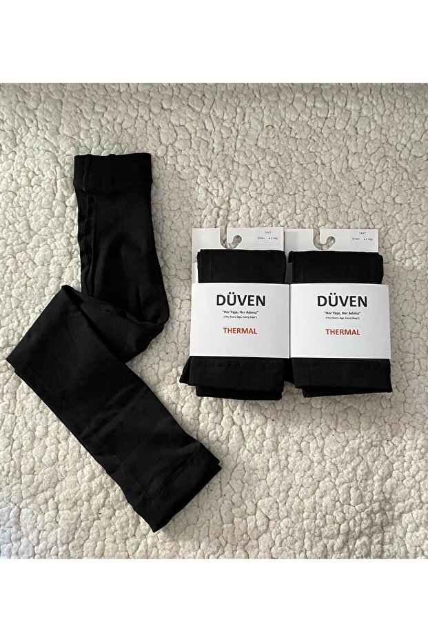 2 Pieces of Girls' Black Thermal Tights
