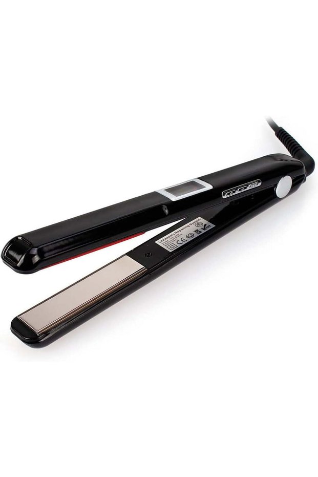 LED Screen Negative Ion 2-in-1 Hair Straightener Brush & Curler (Black)