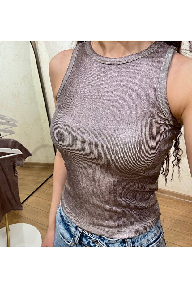 Varak Patterned Basic Tank Top Metallic Gray - 1