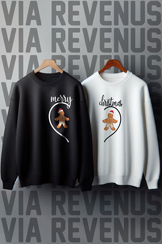 Merry Christmas Cookie New Year's Eve Christmas Printed Crew Neck 3 Thread Ş Fleece-Lined Lover Combination Sweatshirt