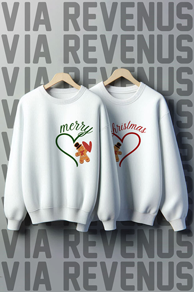 Cookie New Year Christmas Printed Crew Neck 3 Thread Ş Fleece-Lined Lover Combination Sweatshirt