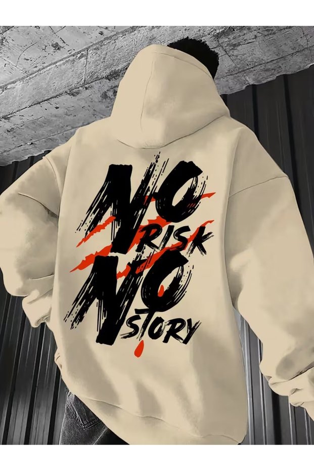 Men's Hooded Hoodi with the Graphic,'No Risk No Story'