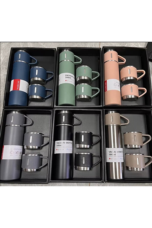 Üçlü Bardak Paslanmaz Çelik Termos Seti - 4