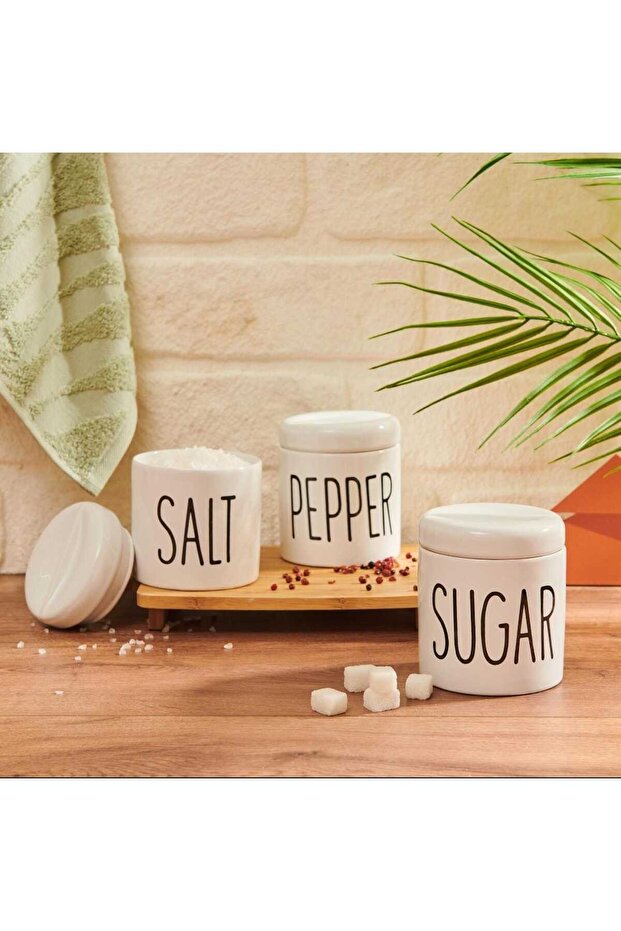3-Piece Porcelain Spice Jar Seasoning Set White Color
