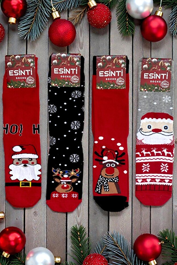 4 Pairs Unisex Christmas Socks Colorful Patterned Gift New Year Men Women Long Socks Set