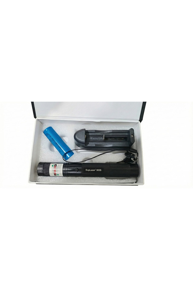 Professional long-range green laser pointer with a range of up to 5 km - rechargeable with battery, charger, and safety key - 5